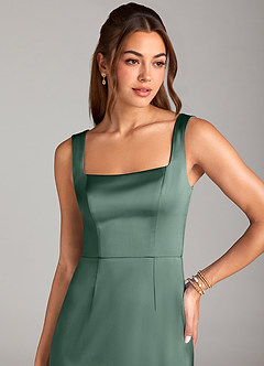 Azazie Flori Bridesmaid Dresses Eucalyptus Sheath Side Slit Stretch Satin Dress image5