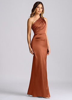 Azazie Akilah Bridesmaid Dresses Cedar Rose Mermaid One Shoulder Stretch Satin Dress image3