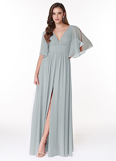 Azazie Temeka Bridesmaid Dresses Dolphin Grey A-Line Ruched Chiffon Dress image1