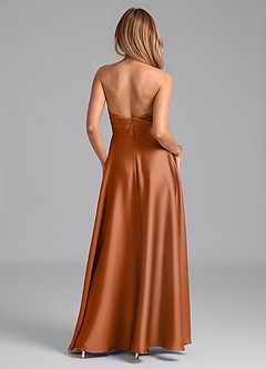 Azazie Tessie Bridesmaid Dresses Copper A-Line Pleated Stretch Satin Dress image2