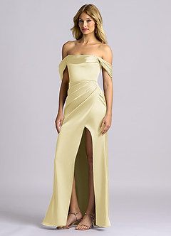 Azazie Auden Brudtärnklänningar Klä av Tubklänning i Stretch Satin Av axeln Citronsorbet Konvertibel image4