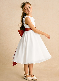 Azazie Dani Flower Girl Dresses Ivory Paprika A-Line Bow Chiffon Dress image4