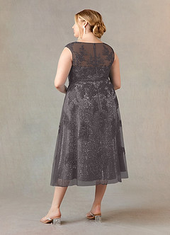 Azazie Flynn Mother of the Bride Dresses Steel Grey A-Line Boatneck Lace Tulle Dress image9