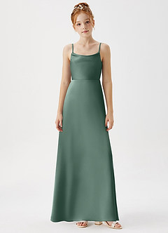 Azazie Shale Junior Eucalyptus A-Line Stretch Satin Dress image6