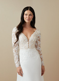 Azazie Fleur Robes de mariée Robe Trapèze en Mousseline de soie Paillettes Diamant Blanc Champagne image5