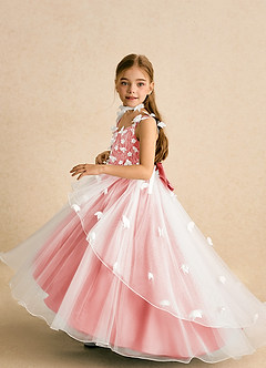 Azazie Darlina vestidos de niña de las flores Vestido de Marfil Coral de Tul de Princesa con Encaje image3