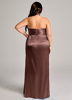 Azazie Jemma Jurken voor bruidsmeisjes Jurk van Metaalachtig Satijn met Kolom Geplooid Espresso image9