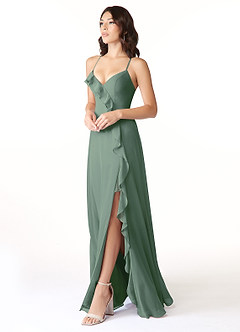 Azazie Tarni Bridesmaid Dresses Eucalyptus A-Line Chiffon Dress image3