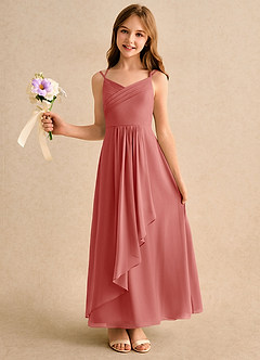 Azazie Zaida Girls Formal Blumenmädchenkleider A-Linie Plissee Chiffon Kleid Antike Rose image1