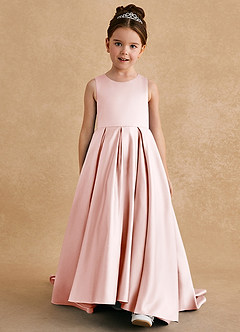 Azazie Sammy Flower Girl Dresses Blushing Pink A-Line Lace Matte Satin Dress image2