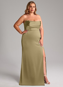 Azazie Saige Brautjungfernkleider Etui Schulterfrei Stretch-Satin Kleid Moosgrün image17