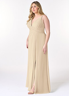 Azazie Maren Allure Abiti da Damigella Abito A-Line in Chiffon con Scollo a V in Pizzo Champagne image8