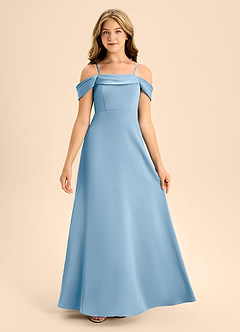 Azazie Anselie Junior Powder Blue A-Line Off the Shoulder Stretch Satin Dress image7