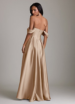 Azazie Loisa Abiti da Damigella Abito A-Line in Raso Elasticizzato a Spalla Scoperta Taupe image2