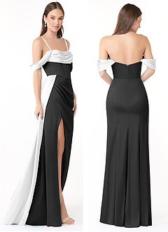 Azazie Amyra 신부 들러리 드레스 인어 오프 더 숄더 스트레치 새틴 바닥 길이 드레스 image7