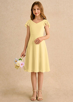 Azazie Narin Girls Formal Robe Demoiselle D'honneur Fillette Robe Trapèze en Mousseline de soie avec manches Beurre image3