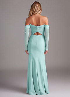 Azazie Hallie Bridesmaid Dresses Aqua Mermaid Long Sleeve Chiffon Dress image8