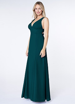 Azazie Christiana Brautjungfernkleider A-Linie V-Hals Gefaltet Chiffon Kleid Kiefer image4