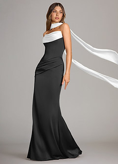 Azazie Sorrel Bridesmaid Dresses Ivory Black Mermaid Strapless Stretch Satin Convertible Dress image4