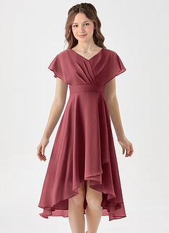 Azazie Graciela Junior Merlot A-Line Pleated Chiffon Dress image3