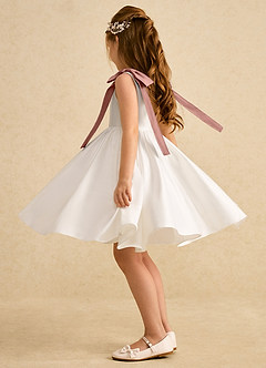 Azazie Stacie Jurken voor bloemenmeisjes A-Lijn Jurk van Mat Satijn Boog Ivoor Ceder Roos image3