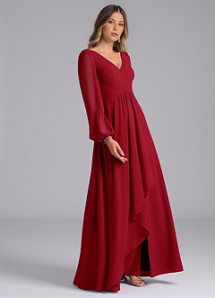 Azazie Liah Bridesmaid Dresses Scarlet A-Line Long Sleeve Chiffon Dress image5