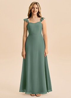 Azazie Mavie Junior Abito A-Line in Chiffon Increspato Eucalipto image4