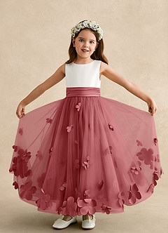 Azazie Vi Flower Girl Dresses Antique Rose A-Line Sleeveless Tulle Dress image5