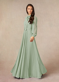 Azazie Adellah vestidos de madre de la novia Vestido de Salvia Polvorienta de Gasa de Corte En A con Plisado image2