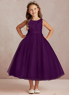 Azazie Calla Flower Girl Dresses Grape Ball-Gown Lace Tulle Dress image2