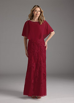 Azazie Whilhelmina Mother of the Bride Dresses Burgundy Mermaid Lace Chiffon Dress image1