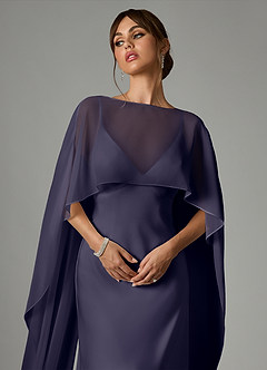 Azazie Stefania Robes de demoiselle d'honneur Robe Trapèze en Satin extensible Bleu Orageux image5