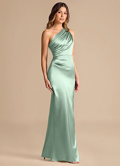 Azazie Akilah Bridesmaid Dresses Agave Mermaid One Shoulder Metallic Satin Dress image3