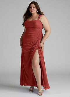 Azazie Jesaphine Bridesmaid Dresses Terracotta Sheath Ruched Mesh Dress image8