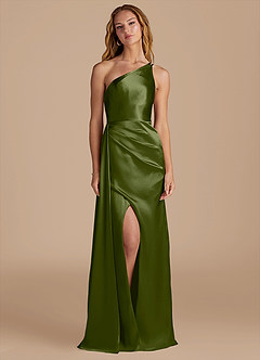 Azazie Maron Final Sale Olive Sheath One Shoulder Metallic Satin Dress image1