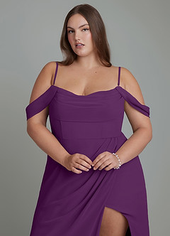 Azazie Johana Bridesmaid Dresses Grape Mermaid Off the Shoulder Chiffon Convertible Dress image10