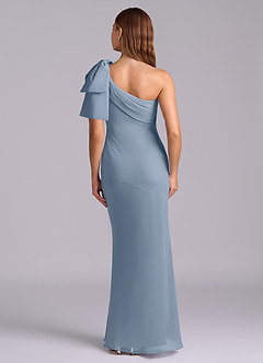 Azazie Yuanna At-home Try On Dresses Dusty Blue Mermaid One Shoulder Chiffon Dress image2