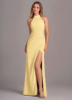 Azazie Jemma Brautjungfernkleider Etui Plissee Chiffon Kleid Butter image1