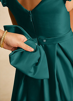 Azazie Francine Flower Girl Dresses Peacock A-Line Bow Matte Satin Dress image4