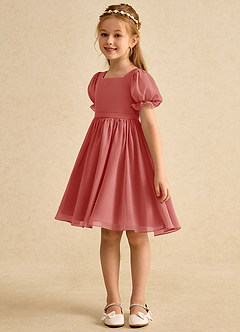 Azazie Jolie Flower Girl Dresses Antique Rose A-Line with Sleeves Chiffon Dress image5