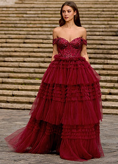 Nimbus 버건디 글리터 튤 프롬 드레스 image5