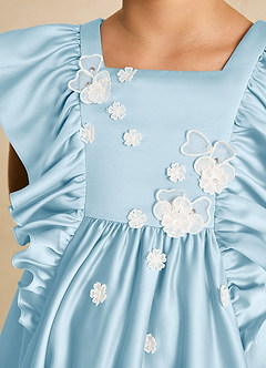 Azazie Sue Ellen Flower Girl Dresses Sky Blue A-Line Bow Matte Satin Dress image4