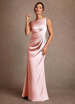 Azazie Baltimore Mother of the Bride Dresses Blushing Pink A-Line Pleated Stretch Satin Dress image1
