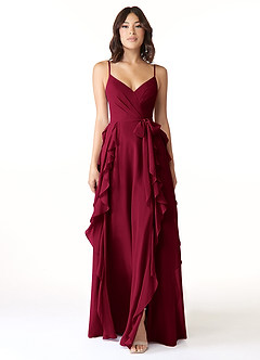 Azazie Peyton Bridesmaid Dresses Burgundy A-Line Ruched Chiffon Dress image5