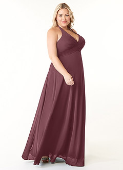 Azazie Tessie Robes de demoiselle d'honneur Robe Trapèze en Mousseline de soie Col V plissé Sangria image8
