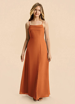 Azazie Lilly Junior Cinnamon A-Line Pleated Chiffon Dress image4
