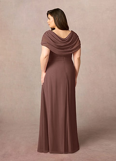 Azazie Mary Vestidos para mãe da noiva Vestido Café Expresso de Chiffon de Linha A com Fenda Lateral image8