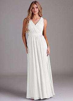 Azazie Kingsley Bridesmaid Dresses White A-Line Lace Chiffon Dress image1