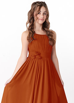 Azazie Astrid Junior Paprika A-Line Floral Chiffon Dress image1