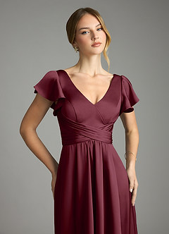 Azazie Omari Bridesmaid Dresses Cabernet A-Line Stretch Satin Dress image6